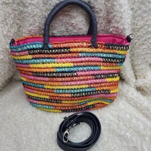 Clements Ribeiro Pop Multi-color‎ Rainbow Woven Crossbody tote